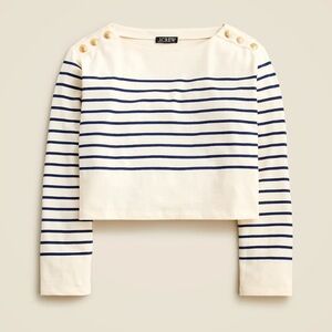 NWT J Crew Cropped Striped Boat neck Sweater With Gold Buttons Size L